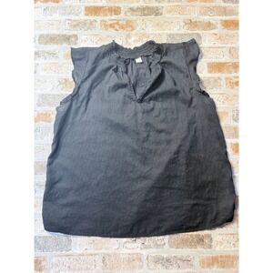 Old Navy Womens Black Cotton Smocked Split Neck Flutter Sleeve Blouse Large